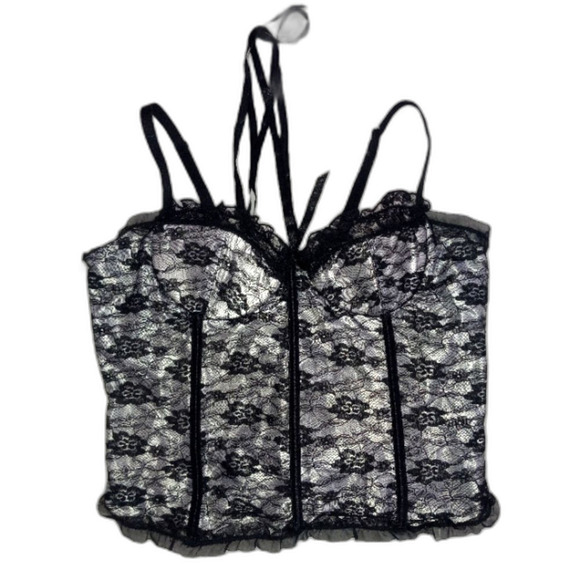 Coquette Other - Coquette Lace-Up Corset Top Large Black White Lace Lingerie Bustier Costume